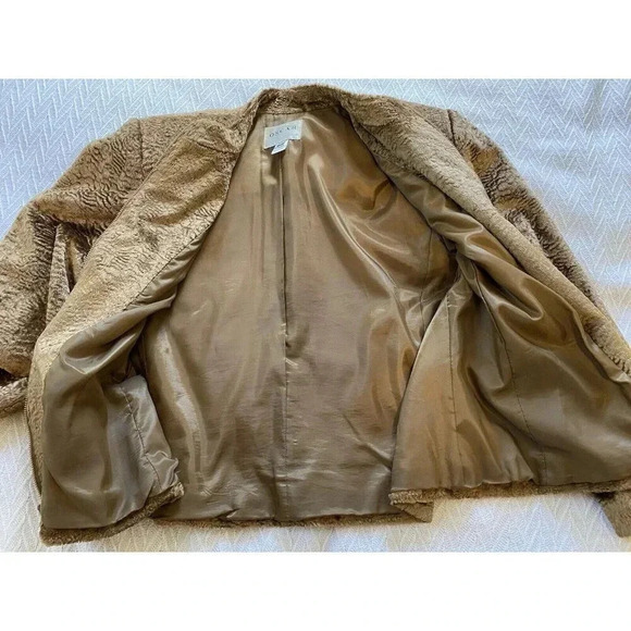 Oscar By Oscar De La Renta Womens Crushed Velvet Jacket Blazer Gold  Camel Sz 16 - Picture 11 of 17